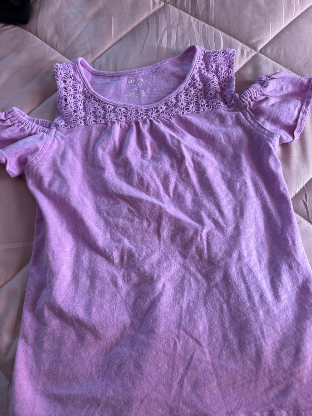 Lilac Cold-Shoulder Top with Crochet Yoke
